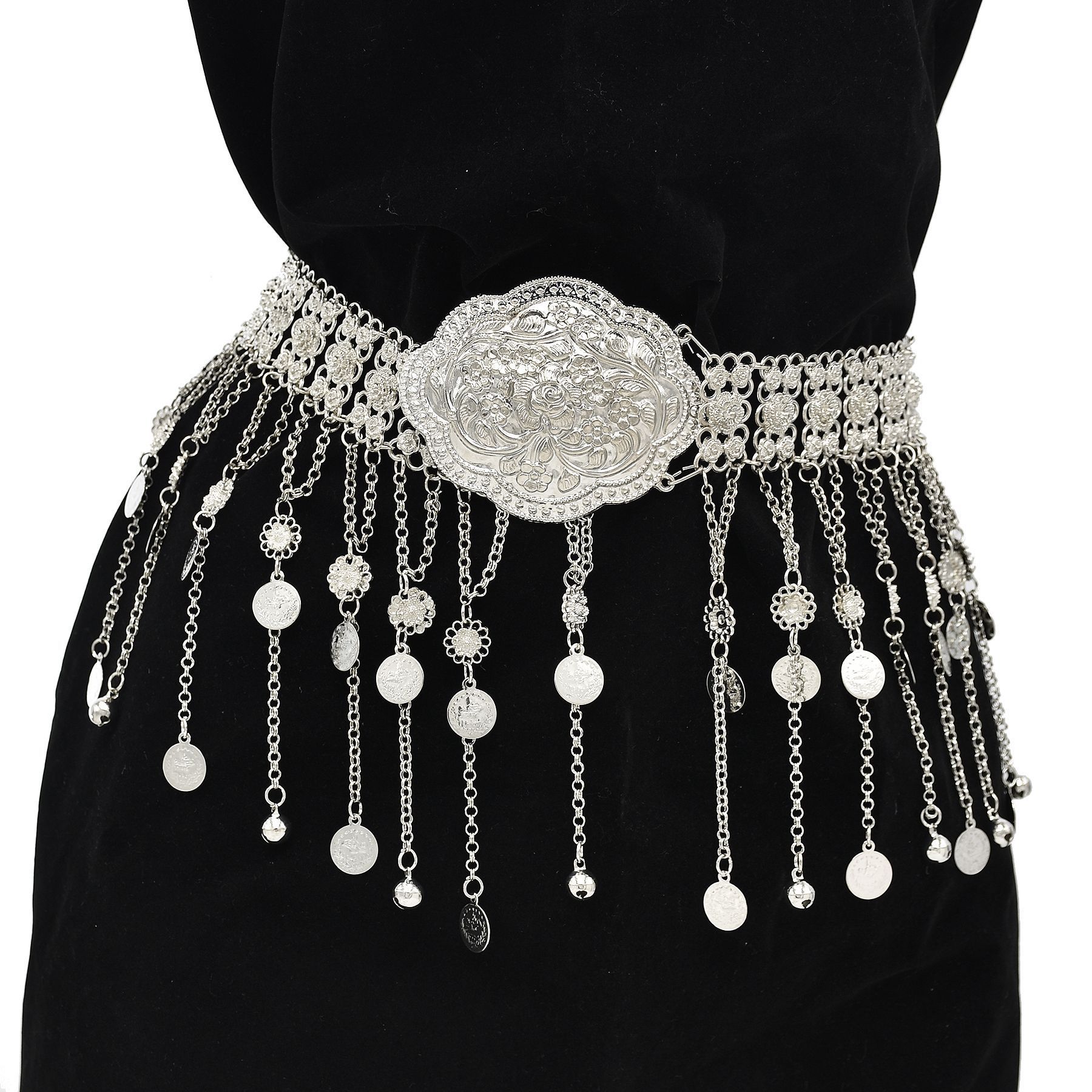 Ethnic Indian Fashion - سلاسل بطن نسائية مطلية بالفضة بتصميم