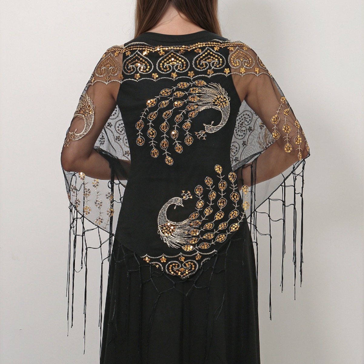 Ethnic Fashion Sale - وشاح مثلث نسائي بتصميم ريش الطاووس،