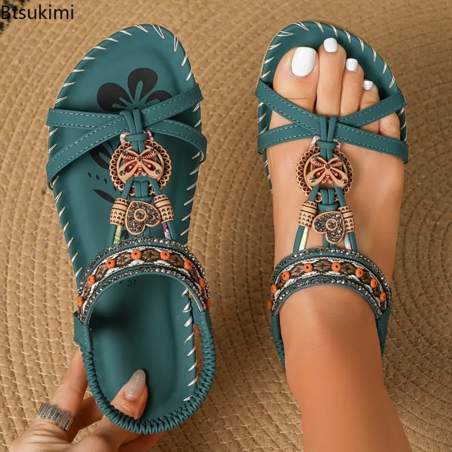 Ethnic Fashion For Ladies - صنادل نسائية بوهيمية للشاطئ والمناسبات الخارجية،