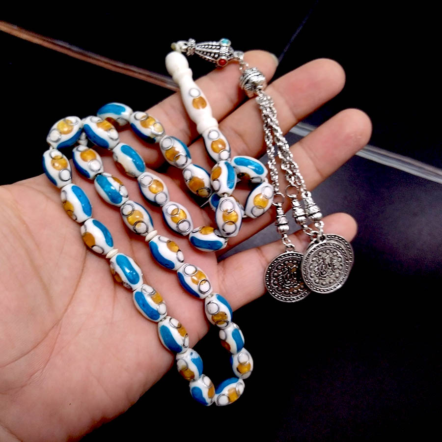 سبحة عظم الجمل بخط أزرق 33 حبة - مراجعة Ethnic Fashion Online وسعره