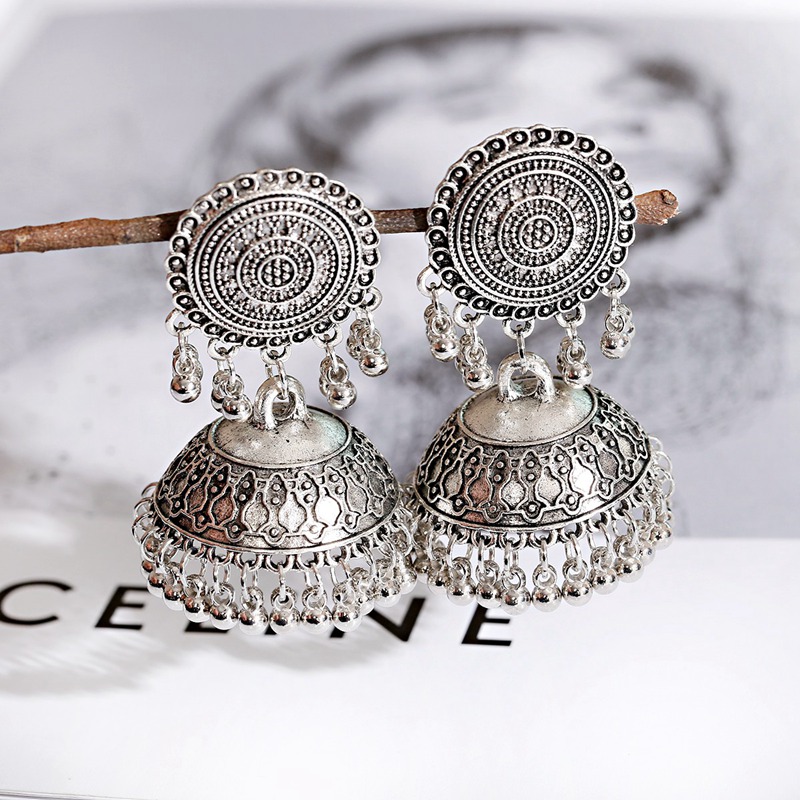 أقراط نسائية عرقية فضية اللون  - مراجعة Ethnic Indian Fashion وسعره